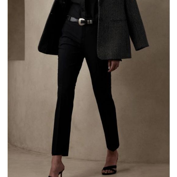 Banana Republic NWT RYAN SLIM WOOL-BLEND PANT Black Italian, Size 4p, MSRP $98 - Picture 1 of 11